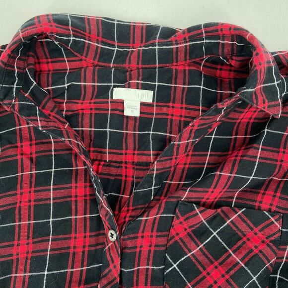 J. Jill Tunic Blouse Top Women's Size M Red Black Plaid Black Button Up - Picture 7 of 9